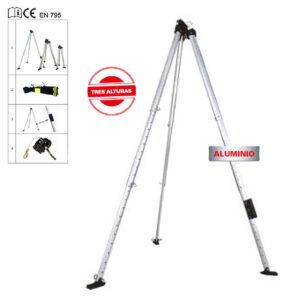 Tripod of three heights in aluminum, with rescuer of 20 meters of cable